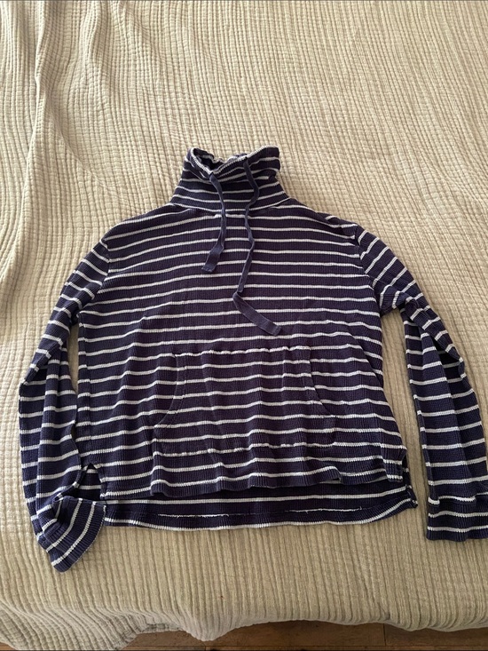 Pact Tops - Pact Organic Cotton Striped Navy & White Pullover Hoodie